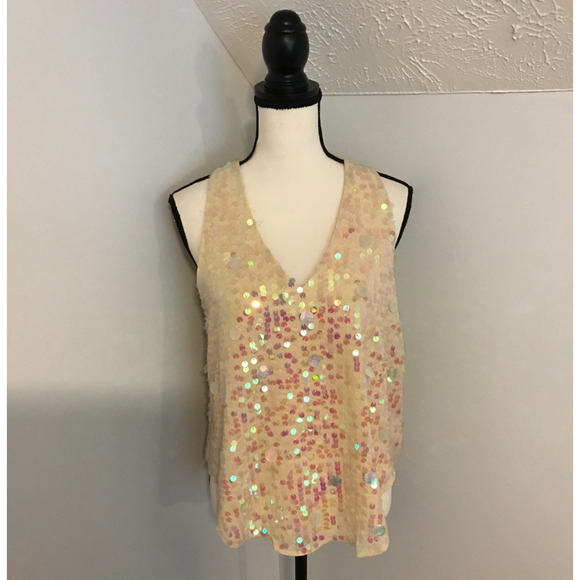 Anthropologie Moulinette Soeurs Ivory Sequin V-Neck Tank Top - Size 6 - NWT - Picture 2 of 9